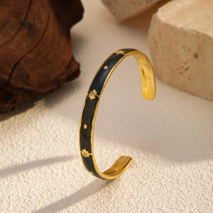 Bracelet Manchette Étanche En Acier Inoxydable Émaillé Doré (1 Pièce) h5 Image4