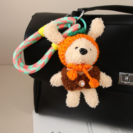 1 pièce Adorable poupée ours en peluche avec cordes colorées Breloques pour sac à main pour femme
