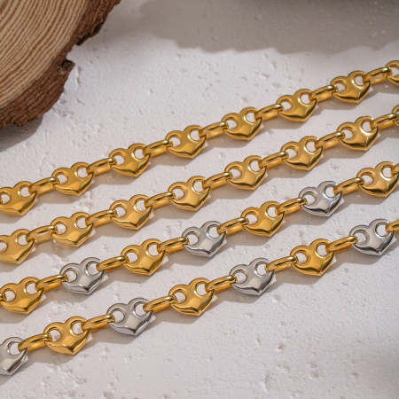 Ensemble collier et collier en acier inoxydable étanche, couleur or et argent, avec motif cœur