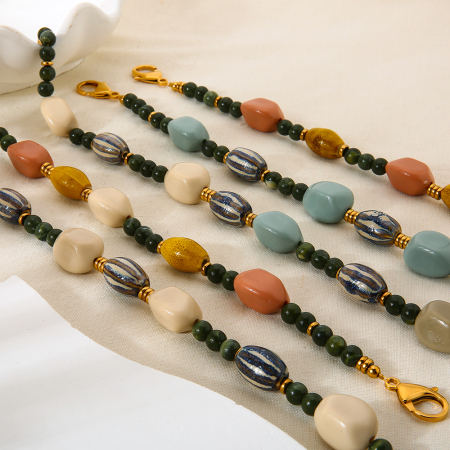Collier De Perles Rétro En Céramique Rectangulaire De Forme Irrégulière Pour Femme, Couleur Or, 1 Pièce