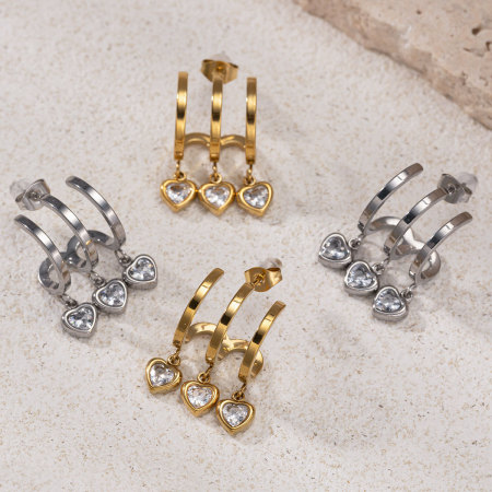 Boucles d'oreilles pendantes en forme de cœur, en acier inoxydable étanche, couleur or, avec zircon. 2