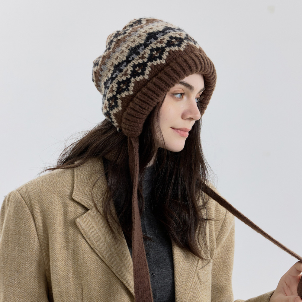 Chapeau Pour Femme En Polyester Tissé Fair Isle, Série Classique, 1 Pièce 