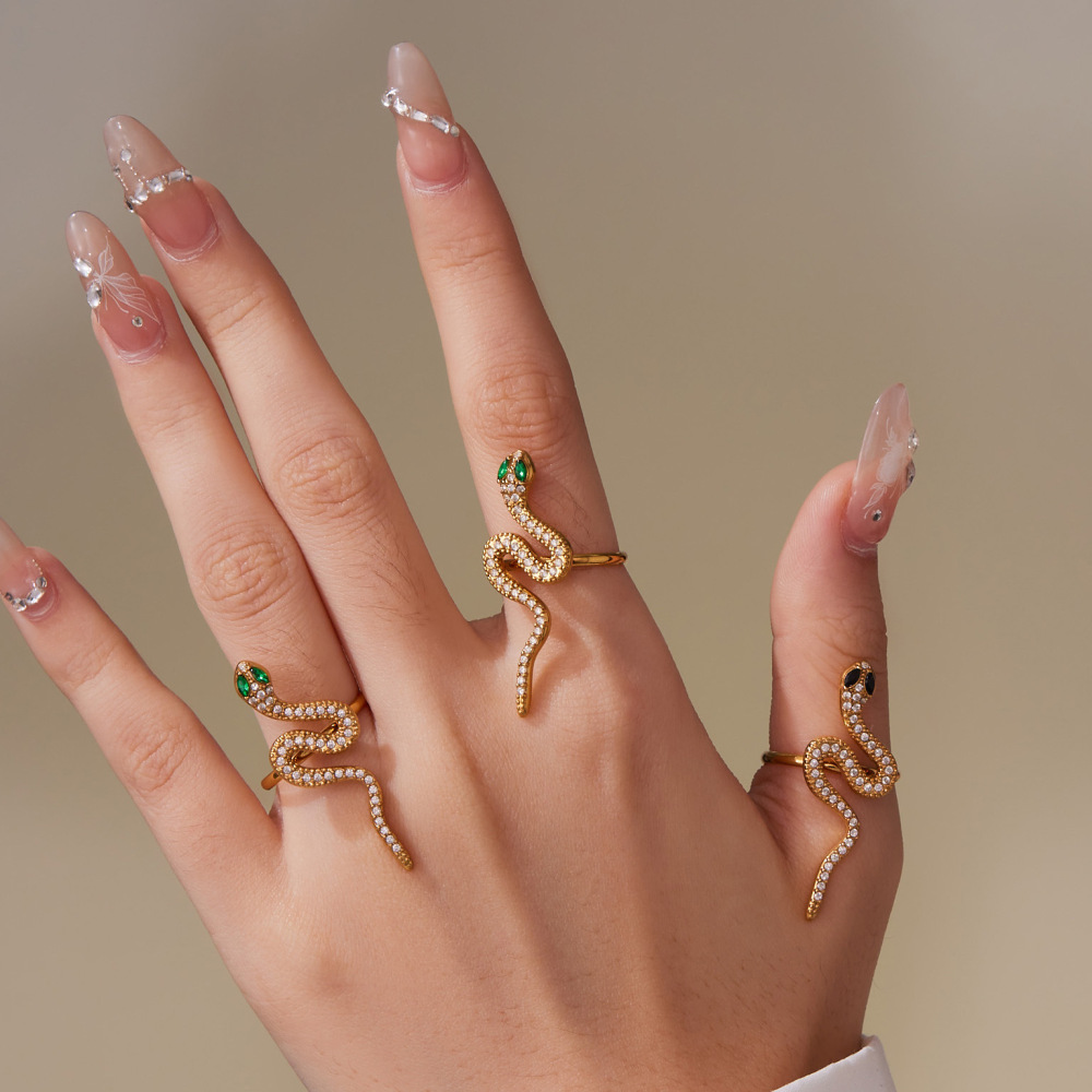 Ensembles De Bijoux Sophistiqués Pour Femmes, En Acier Inoxydable, Étanches, Couleur Or, Avec Motif Serpent Et Zircon. Image6