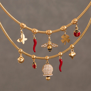Collier Pendentif Femme Sophistiqué En Acier Inoxydable, Couleur Or, Orné D'Un Zircon Et Représentant Une Abeille (1 Pièce) h5 Image4