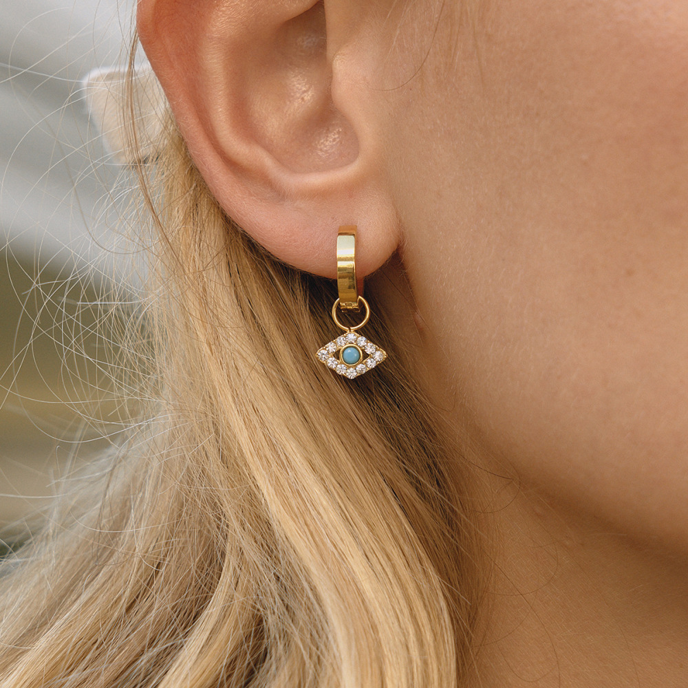 Boucles D'Oreilles Pendantes Pour Femme, Œil De Diable Scintillant, En Acier Inoxydable Étanche, Couleur Or (1 Paire). Image4