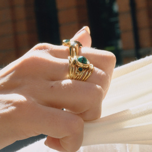 Bague Classique En Acier Inoxydable Doré, Ornée De Lignes De Malachite, Pour Femme. h5 Image3