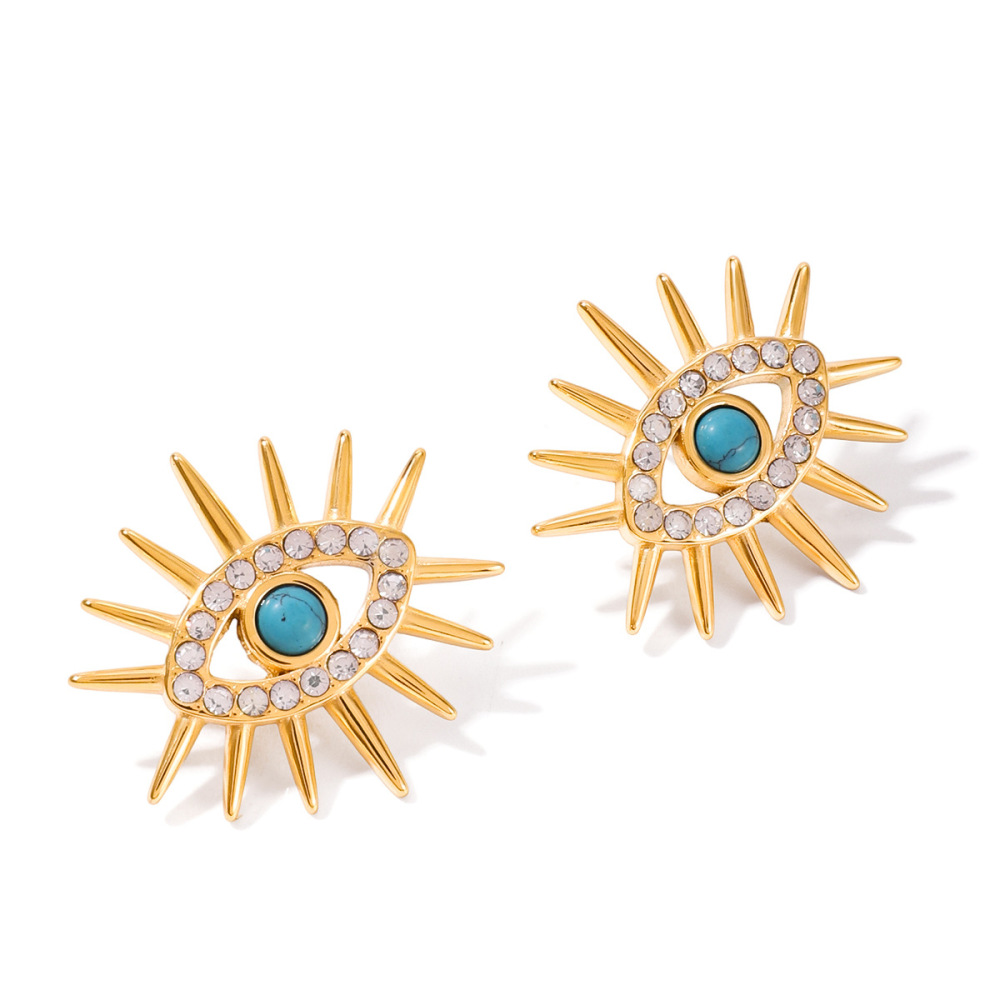 Ensembles De Bijoux Rétro Œil De Diable En Acier Inoxydable, Étanches, Couleur Or, En Calaïte, Pour Femmes