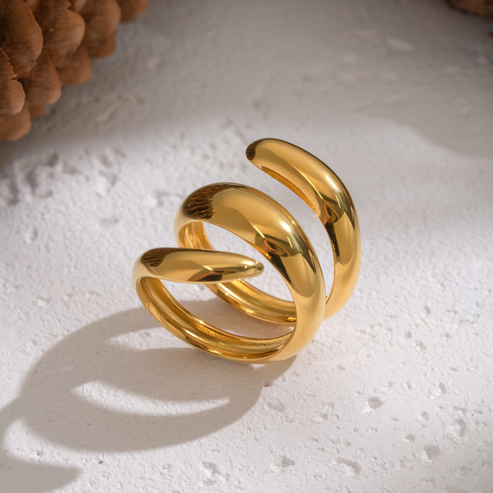Bague Imposante En Acier Inoxydable Doré, De Forme Irrégulière (1 Pièce), Étanche Image3