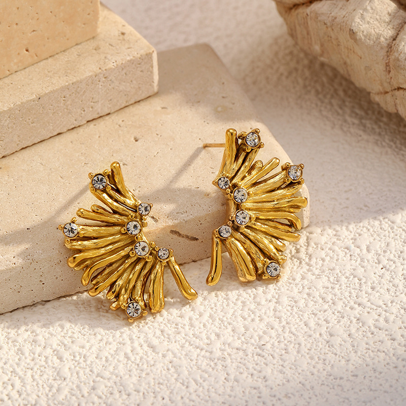 1 Paire De Boucles D'Oreilles À Clous En Acier Inoxydable De Forme Irrégulière, Étanches, Couleur Or Image4