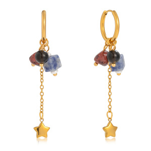 Boucles D'Oreilles Pendantes Pour Femme, En Acier Inoxydable, Avec Pierre Naturelle Et Motif Étoile (1 Pièce). h5