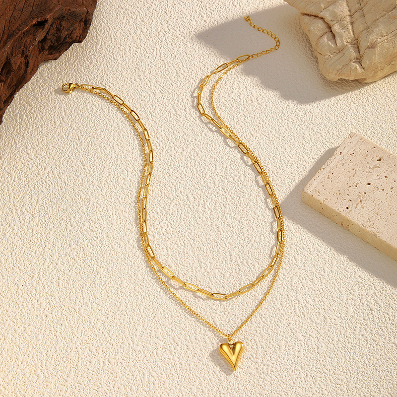 Collier À Plusieurs Rangs En Acier Inoxydable Doré, Imperméable, Avec Un Cœur. Image3