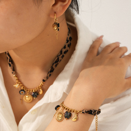 Ensemble de bijoux pour femme en acier inoxydable doré, motif fleur et soleil (1 pièce) 2