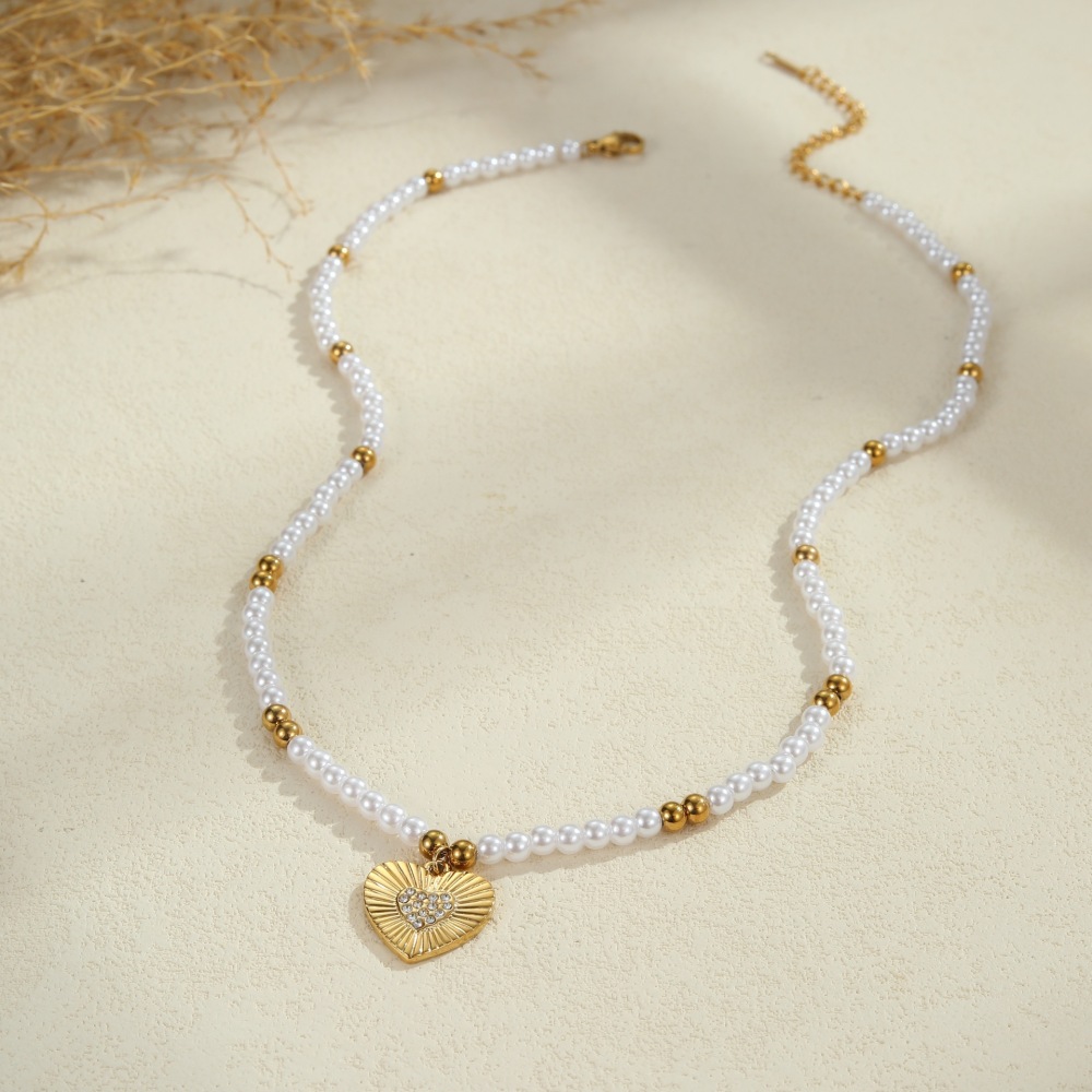 Collier Pendentif Femme Étanche En Acier Inoxydable Avec Pendentif Cœur Et Fleur (1 Pièce) Image3