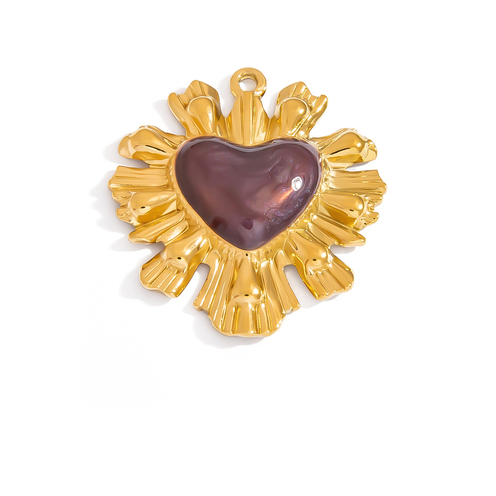 Pendentif Rétro En Acier Inoxydable Doré, Étanche, À Motif Floral (1 Pièce) 