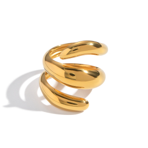 Bague Imposante En Acier Inoxydable Doré, De Forme Irrégulière (1 Pièce), Étanche h5 Image5