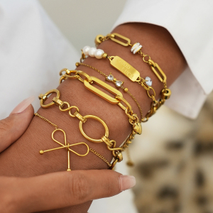 Bracelet Chaîne Étanche En Acier Inoxydable Pour Femme, Forme Irrégulière, À Porter Au Quotidien (1 Pièce). h5 Image4