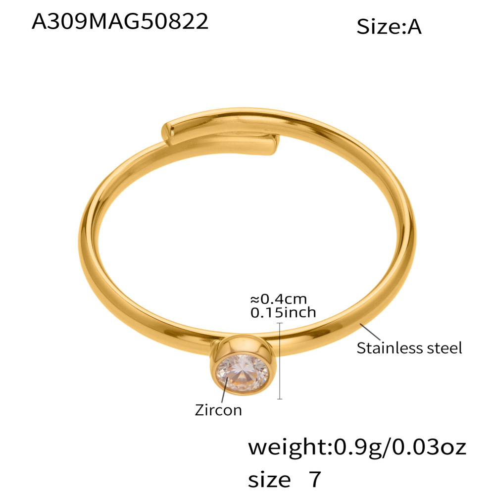 Bague Minimaliste Ronde En Acier Inoxydable Étanche Couleur Or Avec Zircon (1 Pièce) 