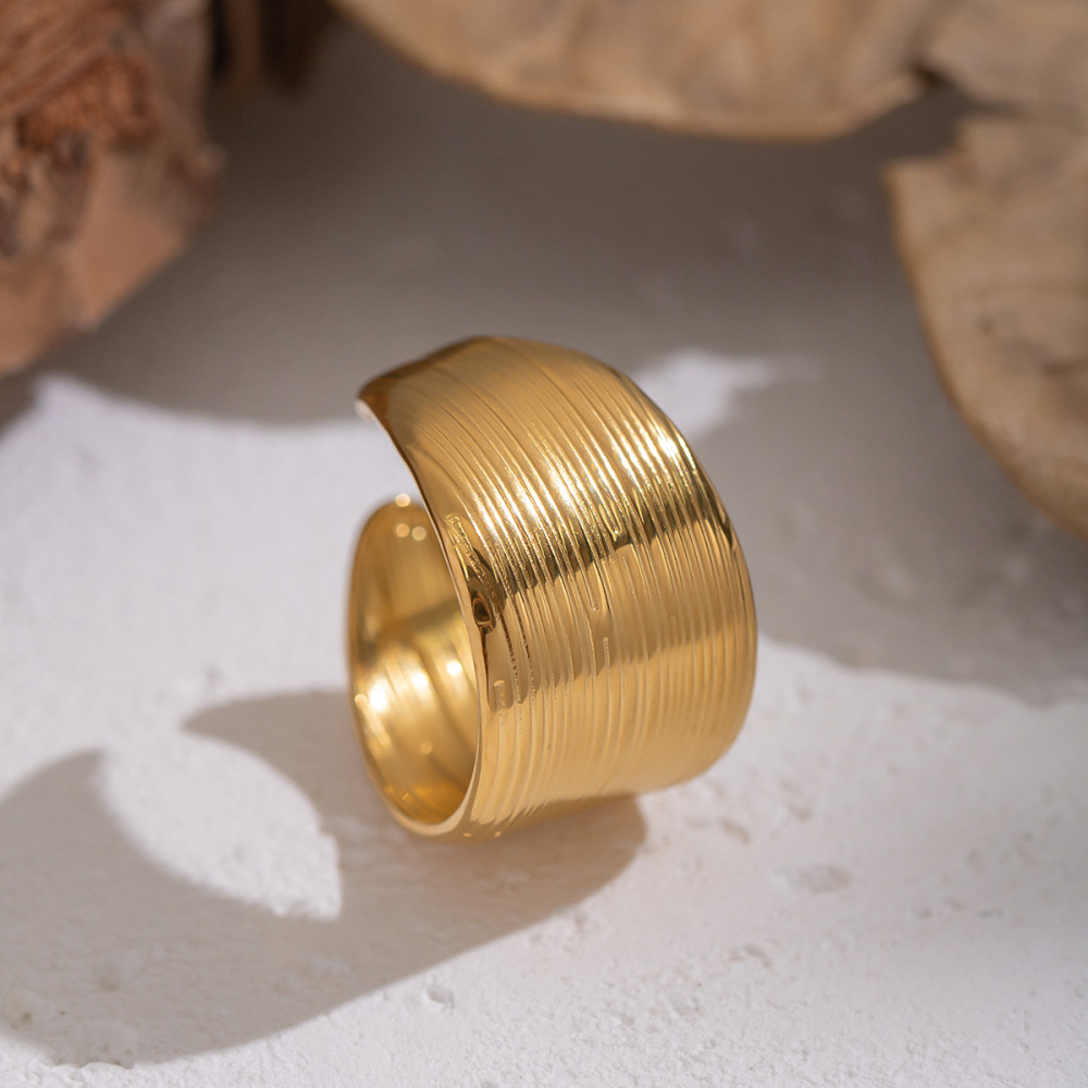 Bague Minimaliste En Acier Inoxydable Doré, Étanche, 1 Pièce Image3