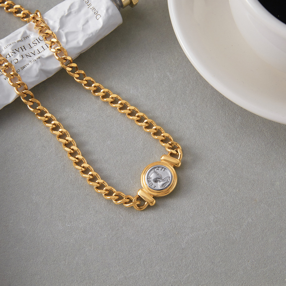 Collier Chaîne Femme Étanche En Acier Inoxydable, Coloris Or Et Argent, Motif Simple Image7