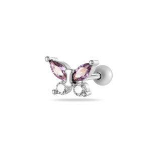 Boucles D'Oreilles Piercing Papillon Violet En Cuivre Et Zircone Pour Femme, 1 Pièce h5 