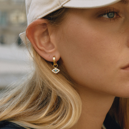 Boucles d'oreilles pendantes pour femme, œil de diable scintillant, en acier inoxydable étanche, couleur or (1 paire). 2