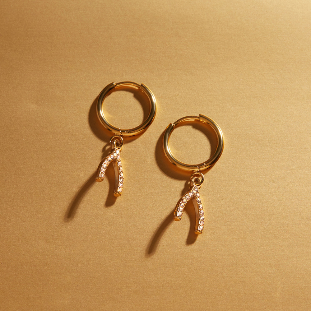 1 Paire De Boucles D'Oreilles Pendantes Élégantes Pour Femme, En Acier Inoxydable Doré, Imperméables, De Forme Irrégulière Et Serties De Zircon. Image3
