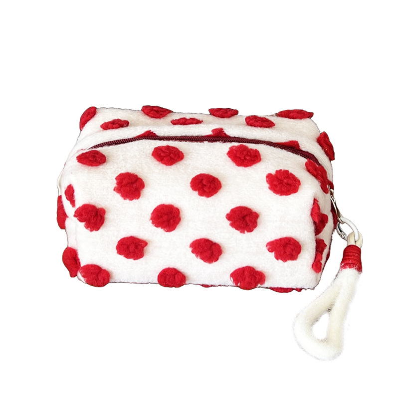 Trousse De Maquillage En Peluche À Pois Pour Femme, Série Romantique, 1 Pièce h5Image5