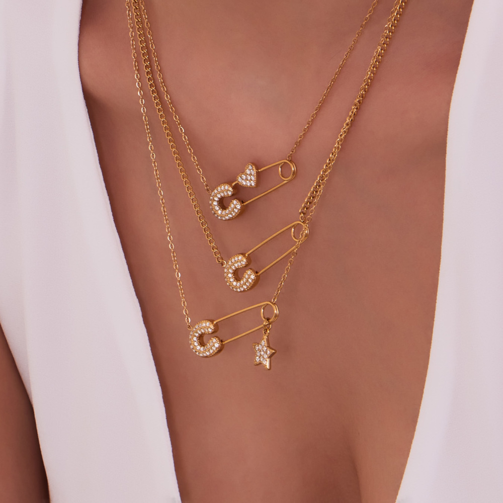 Colliers Pendentifs Pour Femmes Avec Trombone Quotidien En Acier Inoxydable Étanche Couleur Or Image4