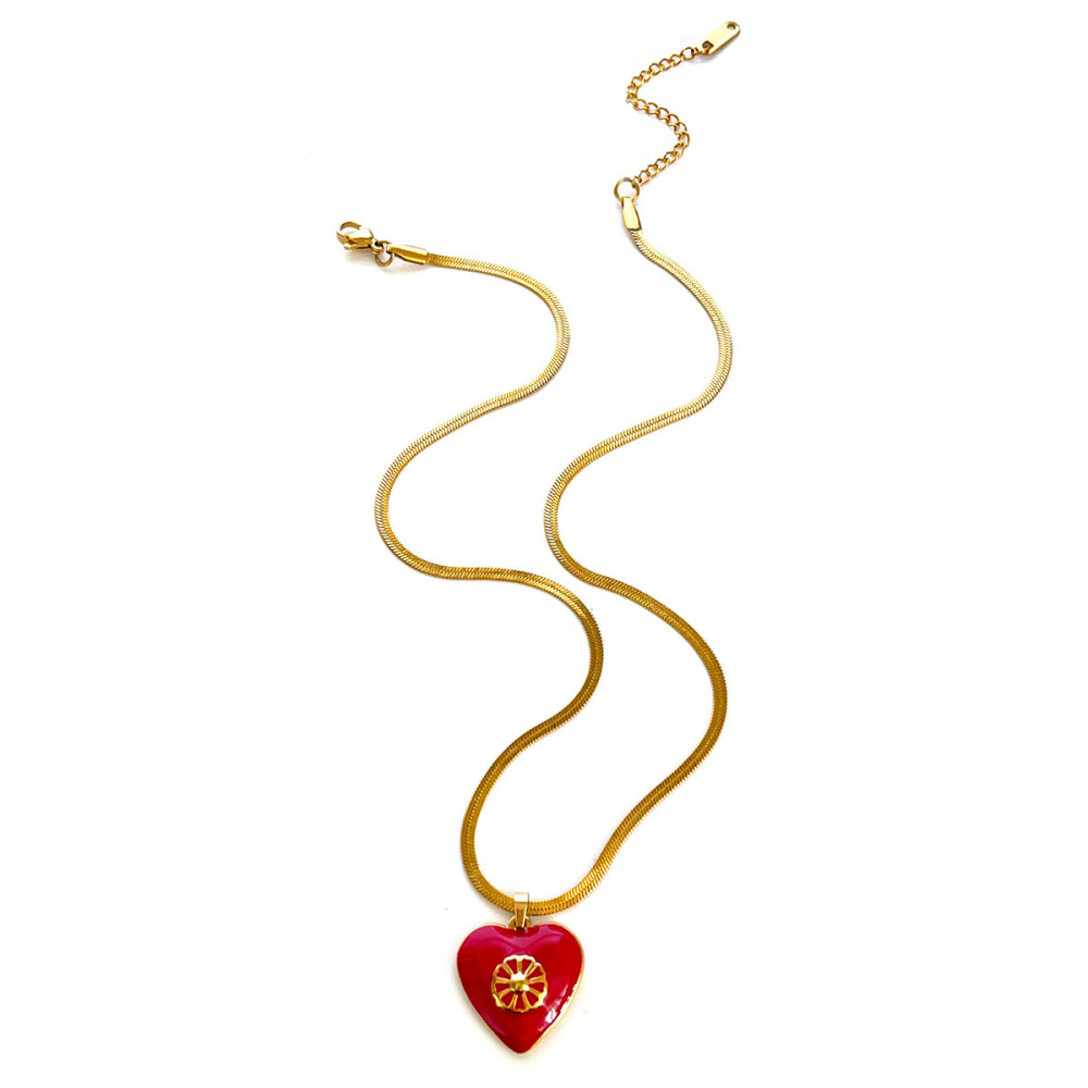 Collier Pendentif En Acier Inoxydable Doré, Étanche, En Forme De Cœur Émaillé 