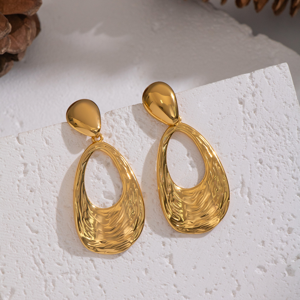 Boucles D'Oreilles Pendantes Rondes En Acier Inoxydable Étanche, Couleur Or (1 Paire) Image3
