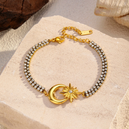 Bracelet à breloques en acier inoxydable doré, couleur lune (1 pièce)