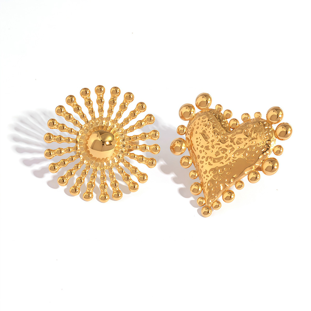 Bague Femme Rétro En Acier Inoxydable Doré, Motif Cœur Et Soleil (1 Pièce) Image6