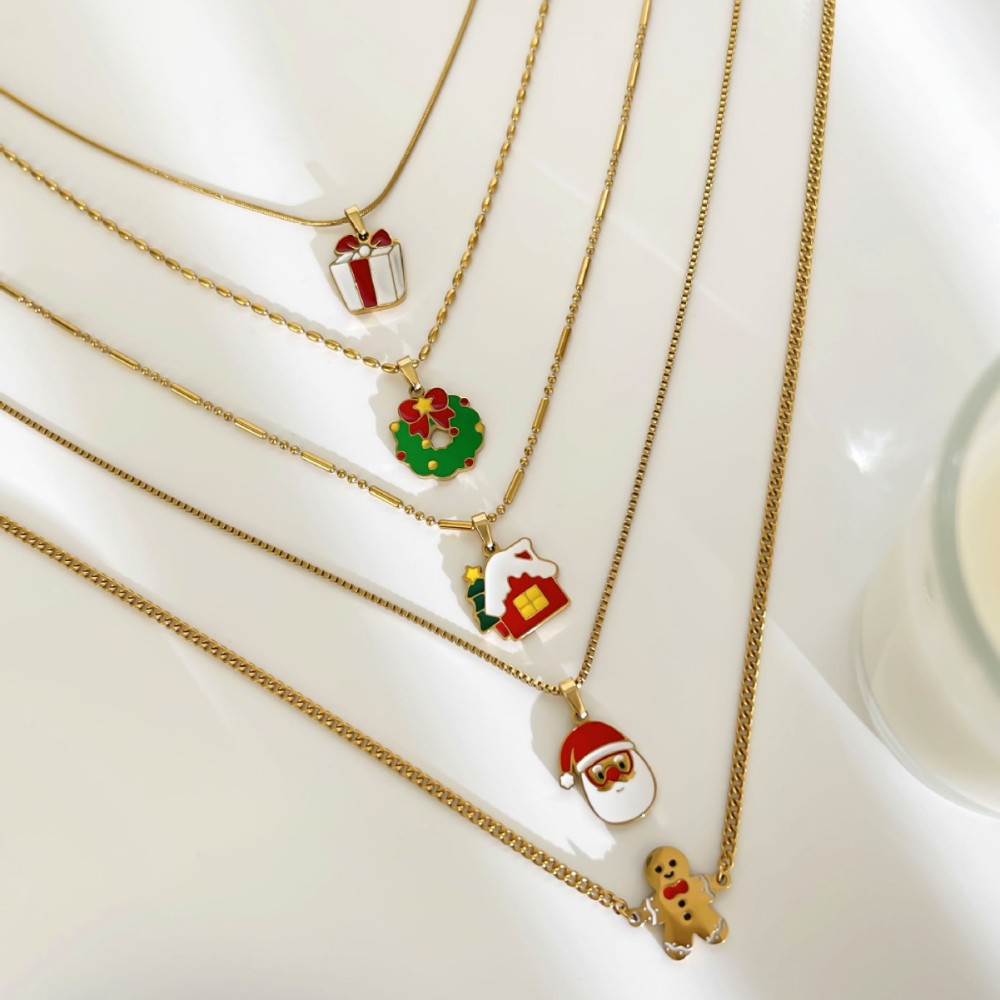Collier Pendentif De Noël En Acier Inoxydable Étanche Couleur Or (1 Pièce) Image5