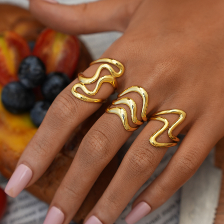 Bague femme simple et élégante, en acier inoxydable doré, de forme irrégulière, imperméable, à porter au quotidien. 2