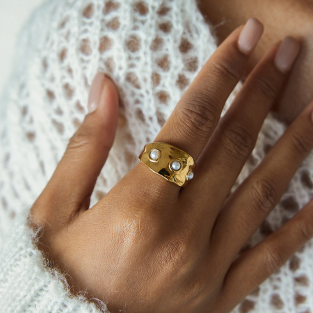 Bague tendance en acier inoxydable doré, de forme irrégulière et imperméable (1 pièce). 2