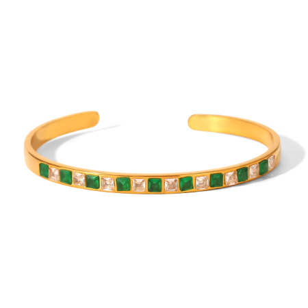 Bracelet manchette de luxe en acier inoxydable, étanche, couleur or, orné de zircon (1 pièce).