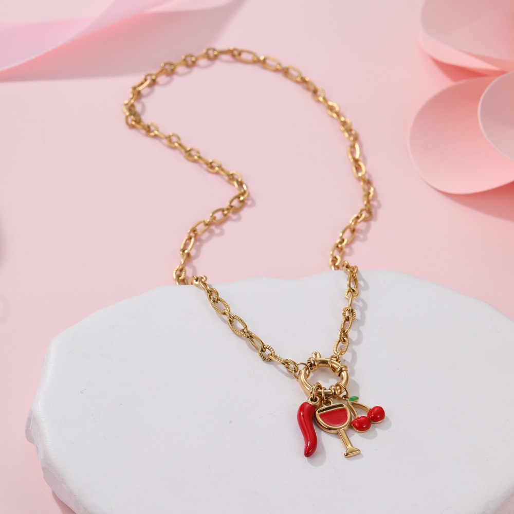 Collier Pendentif Femme Étanche En Acier Inoxydable, Forme Cerise Irrégulière Et Délicate Image3