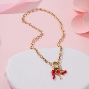 Collier Pendentif Femme Étanche En Acier Inoxydable, Forme Cerise Irrégulière Et Délicate h5 Image3