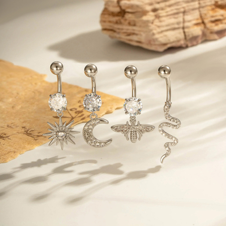 Piercing de nombril en cuivre et zircon, 1 pièce, soleil et lune