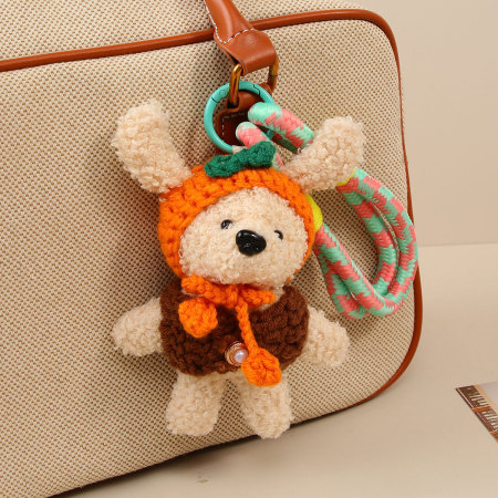 1 pièce Adorable poupée ours en peluche avec cordes colorées Breloques pour sac à main pour femme 2