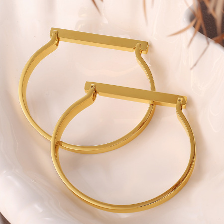 Bracelet jonc étanche en acier inoxydable doré, en forme de D (1 pièce) 2