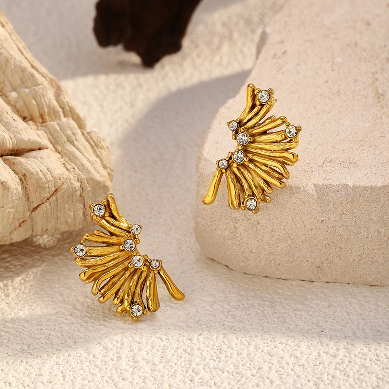 1 Paire De Boucles D'Oreilles À Clous En Acier Inoxydable De Forme Irrégulière, Étanches, Couleur Or Image3