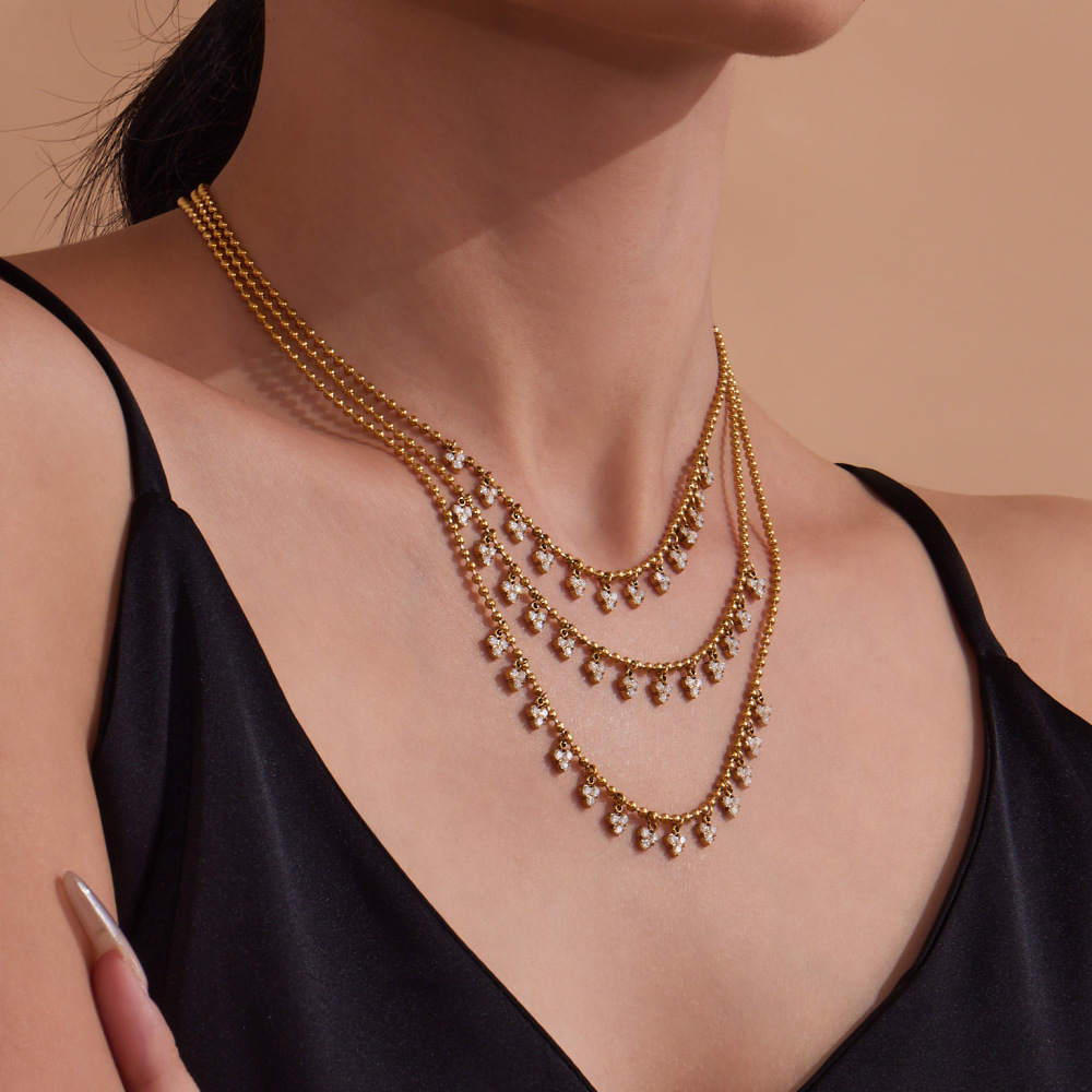 Ensembles De Bijoux Pour Femmes En Acier Inoxydable Imperméable, Ornés De Zircon Et D'Un Pompon En Forme De Cœur Romantique Image4