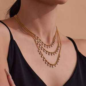 Ensembles De Bijoux Pour Femmes En Acier Inoxydable Imperméable, Ornés De Zircon Et D'Un Pompon En Forme De Cœur Romantique h5 Image4