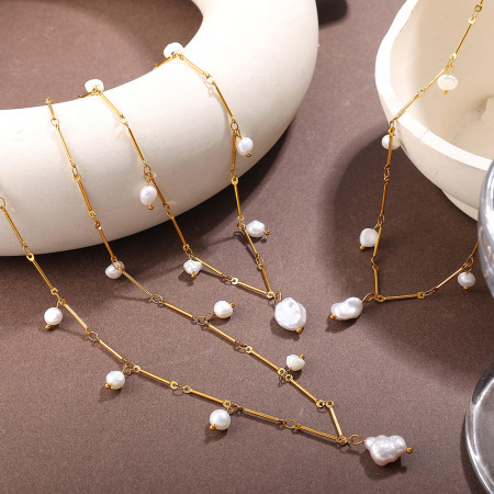 Collier pendentif perle couleur or en acier inoxydable étanche (1 pièce) 2