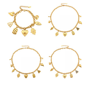 Ensembles De Bijoux Pour Femmes En Acier Inoxydable Imperméable À Motif Géométrique Et Zircon Doré h5 Image8