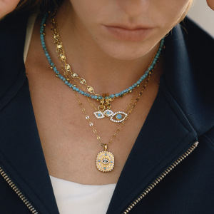Collier Pendentif Sophistiqué Œil De Diable En Acier Inoxydable Étanche Couleur Or Pour Femme (1 Pièce) h5 Image4