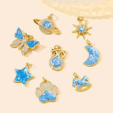 Pendentif romantique en acier inoxydable doré, orné d'une lune en opale (1 pièce) 2