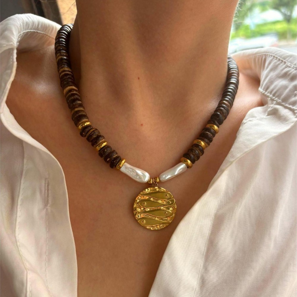 Collier Pendentif En Perles De Bois 1 Pièce Image3