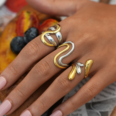 Bague femme simple, forme irrégulière, acier inoxydable, couleur or, étanche